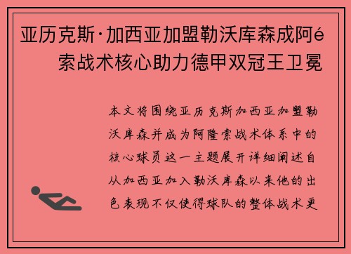 亚历克斯·加西亚加盟勒沃库森成阿隆索战术核心助力德甲双冠王卫冕